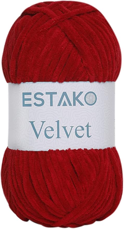 Estako Velvet Chenille Blanket amigurumi Yarn for Crocheting and Knitting Super Bulky 100 gr (132 yds) (1510 - Red)