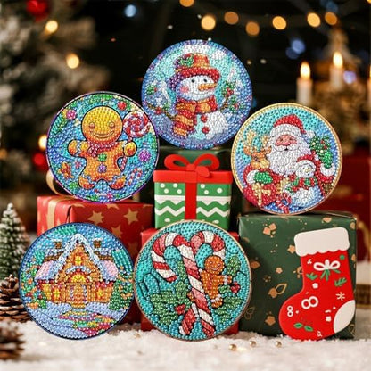 EWJRNSF 6 PCS 5D Diamond Painting Coasters Kits with Holder, Small Diamond Art Kits for Adults Beginners Diamond Dots Arts and Crafts Gems Supplies Item Christmas Style - Image 4