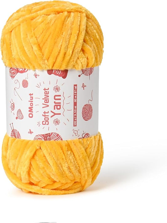 100g Fluffy Velvet Chenille Yarn for Crocheting and Knitting, 80m (87.5yd) Baby Yarn for Crocheting Soft, Crochet Chunky Yarns Amigurumi Yarns (Golden Yellow)