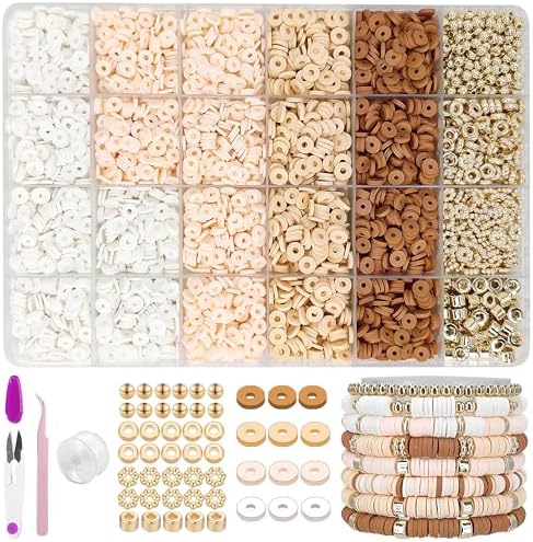 MIIIM Neutral Clay Bead Bracelet Kit, Heishi Beads, Flat Clay Beads and Gold Spacer Beads for Jewelry Making, Friendship Bracelet Beads Kit for Crafts, Concert, Raves, Gifts (Camel Coral) by MIIIM