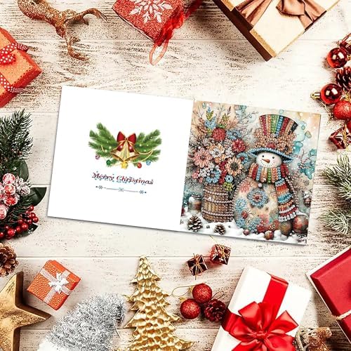 DIZAKIM 6 Pieces Christmas Theme Design Diamond Painting Greeting Card Set, DIY 5D Unique Rhinestone Art Embellishment Mosaic Christmas Greeting Card Crafts, Mosaic Handmade Creative Postcards (#4) - Image 6