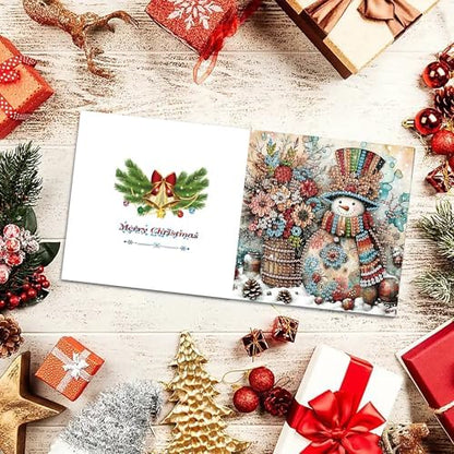 DIZAKIM 6 Pieces Christmas Theme Design Diamond Painting Greeting Card Set, DIY 5D Unique Rhinestone Art Embellishment Mosaic Christmas Greeting Card Crafts, Mosaic Handmade Creative Postcards (#4) - Image 6
