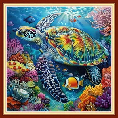 Joyhoor Stamped Cross Stitch Kits for Beginners, Needlepoint Kits for Adults, 11CT Counted Embroidery Kits-Turtle Coral 18x18 inchs by JoyhoorCrossStitchKits