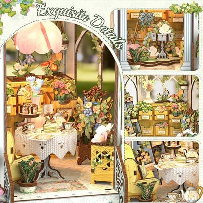 CUTEBEE DIY Miniature House Kit - 3D Wooden Puzzle Flower House Florist Book Nook Kit Model Building Set, Bookshelf Room Decor, DIY Craft Gifts for Adults Teens 14+ (Windsor Flower House) - Image 5