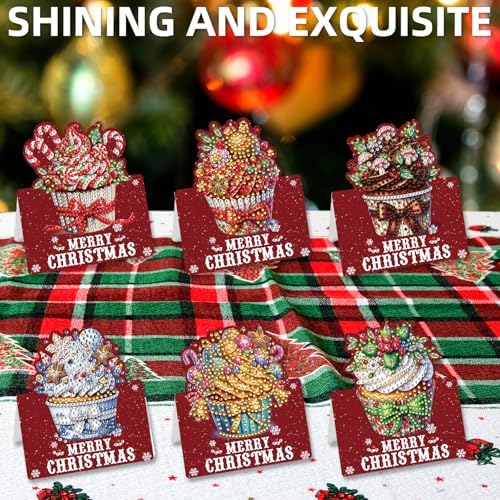 C'eitura 6Pcs DIY Christmas Cupcake Diamond Art Painting Crafts Rhinestone Painting Greeting Card Making Kit Postcard for Holiday Christmas New Year Party Favors - Image 5