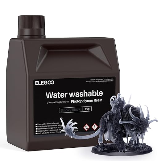 ELEGOO Water Washable 3D Printer Resin LCD UV-Curing Resin 405nm Standard Photopolymer Resin for Mars Saturn Jupiter MSLA DLP LCD 3D Printing 2000Gram Smoky Black