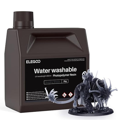 ELEGOO Water Washable 3D Printer Resin LCD UV-Curing Resin 405nm Standard Photopolymer Resin for Mars Saturn Jupiter MSLA DLP LCD 3D Printing 2000Gram Smoky Black