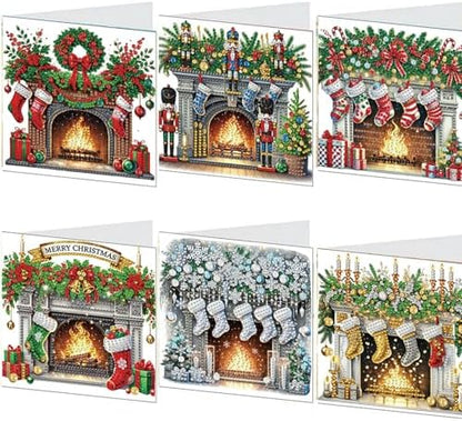 jinglinhh 6pcs Christmas Fireplace Nutcracker Diamond Art Painting Greeting Cards with Envelopes, DIY Card Making Kits for Adults, Diamond Art Postcards Christmas Cards Craft Gifts by Unknown