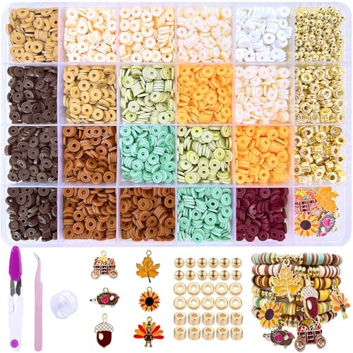 MIIIM Fall Clay Beads Kit for Bracelets Making, Heishi Beads for Friendship Bracelet, Thanksgiving Clay Charms and Gold Spacers for Jewelry Making, Crafts, Concert, Raves, Gifts by MIIIM