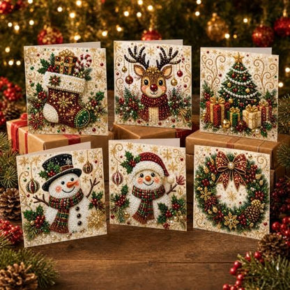 Diamond Art Painting Christmas Cards 6 Pack, 5D DIY Gem Greeting Card Kits by Unknown