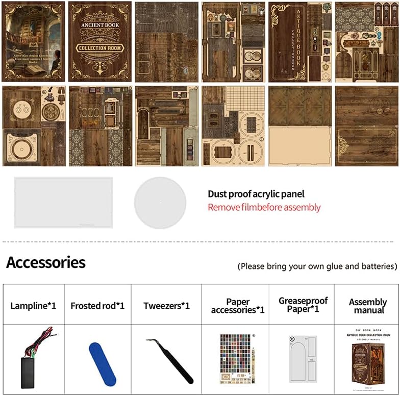 Antique Book Collection Room DIY Book Nook Kit for Adults - Wooden Bookshelf 3D Book Nook Miniature Kit with LED Lights, Puzzle Library Decor for Book Lovers, Dust Proof Display, Unique Gift - Image 3