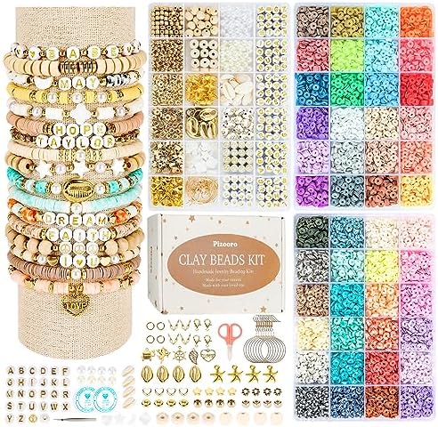 Pizooro Clay Beads 3 Boxes Bracelet Making Kit, 10500pcs Beads for Jewelry Making, Round Letter Beads with Charm and Elastic Strings, Friendship Bracelets Holiday Gifts for Girls Adults by Pizooro