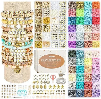 Pizooro Clay Beads 3 Boxes Bracelet Making Kit, 10500pcs Beads for Jewelry Making, Round Letter Beads with Charm and Elastic Strings, Friendship Bracelets Holiday Gifts for Girls Adults by Pizooro