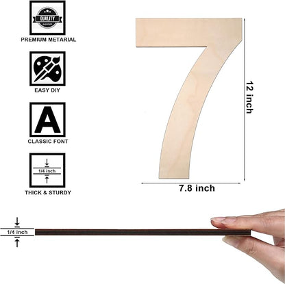 12 Inch Wooden Number 7, 1/4 Inch Thick Large Unfinished Wood Letter for DIY Crafts Home Wall Decor