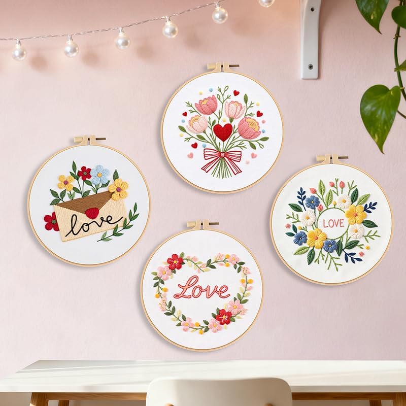 Haootadiy Beginner Embroidery Kit for Adults, Easy Cross Stitch Kit for Beginners and Adults, Full Embroidery Hoop Kit with Needles and Thread Included (Pattern 16) - Image 2