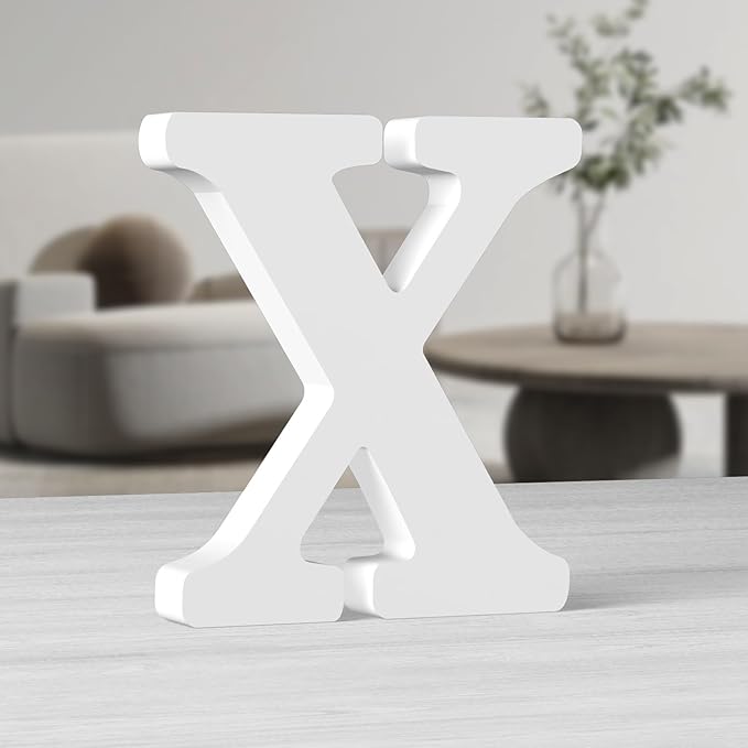 AOCEAN 10 Inch White Big Wood Letters, Unfinished Wooden Letters for Wall Decor, Standing Letters Slices Sign Board Decoration, Craft Home Party Projects (X)