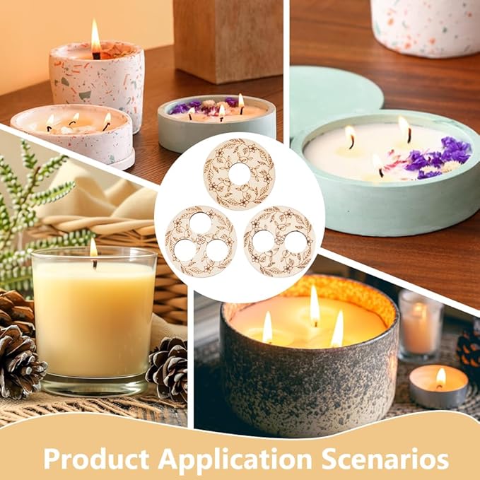 BENECREAT 6 Pcs 3 Styles Wooden Wick Centering Tool, 2.95 Inch Engraved Patterned Wick Holder, 1-Hole 2-Hole 3-Hole Candle Wick Stabilizer for Candle Making DIY