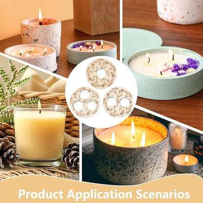 BENECREAT 6 Pcs 3 Styles Wooden Wick Centering Tool, 2.95 Inch Engraved Patterned Wick Holder, 1-Hole 2-Hole 3-Hole Candle Wick Stabilizer for Candle Making DIY