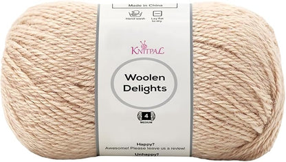 Woolen Delights Soft Wool Yarn for Crocheting, 3-Pack (522Yds / 300G), Free Patterns - #4 Medium Aran/Heavy Worsted Weight Wool Yarn for Knitting - Wheat Beige