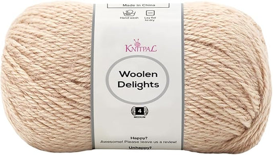 Woolen Delights Soft Wool Yarn for Crocheting, 3-Pack (522Yds / 300G), Free Patterns - #4 Medium Aran/Heavy Worsted Weight Wool Yarn for Knitting - Wheat Beige