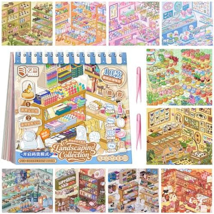 10 Sets 3D Big Size Stickers Scene Book DIY Room House Scenes Stickers Book by Yeuunug
