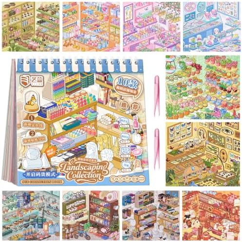 10 Sets 3D Big Size Stickers Scene Book DIY Room House Scenes Stickers Book by Yeuunug