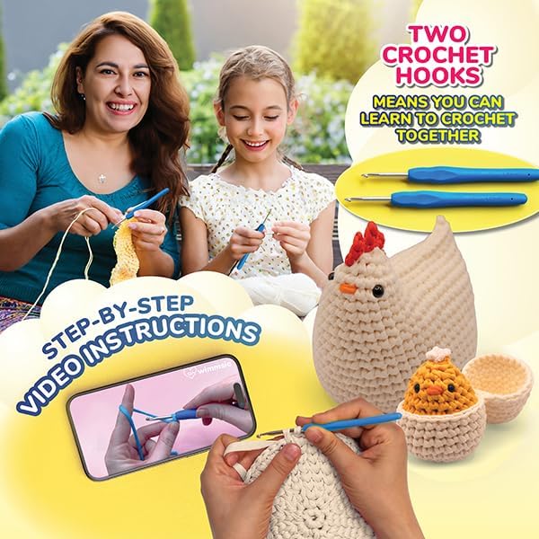 Wimmsie Crochet Animal Kit for Beginners - Easy Beginner Crochet Kit for Kids - Gift for Mom - Amigurumi Chicken Chick & Egg - 3 Kawaii Stuffed Animals - Cute DIY Yarn Plush - Image 6