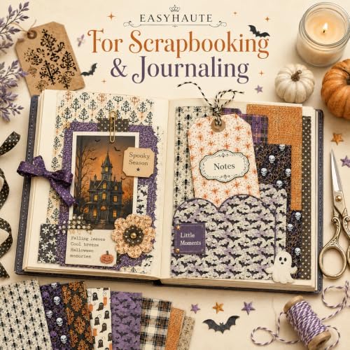Vintage Halloween Scrapbook Paper Scrap Book Scrapbooking Pattern Classic Spooky Aesthetic Patterned Craft for Cardmaking Junk Journaling DIY Crafts Fall Decorations, 6x6 24 Sheets Acid Free Papers - Image 6