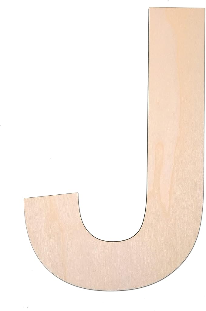 12 Inch Wooden Letter J, 1/4 Inch Thick Large Unfinished Wood Letter for DIY Crafts Home Wall Decor