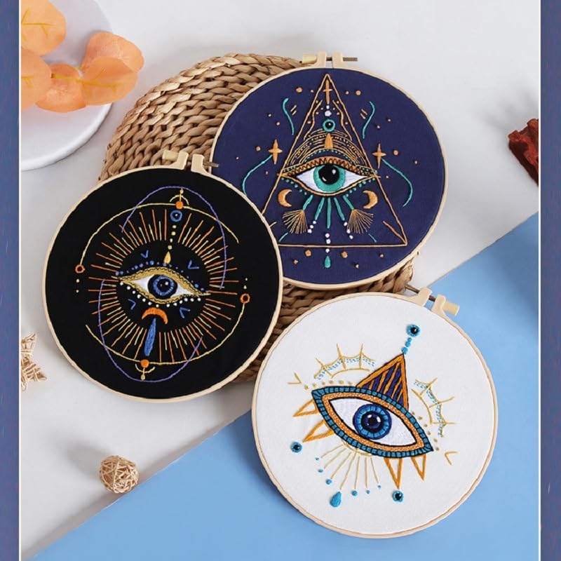 Konrisa 3 Pcs Embroidery Kits with Tarot Cards and Eyes Pattern, Stamped Embroidery Starter Kit for Beginners Adults Needlepoint Kits DIY Sewing Cross Stitch Practice Kit Home Decoration - Image 4