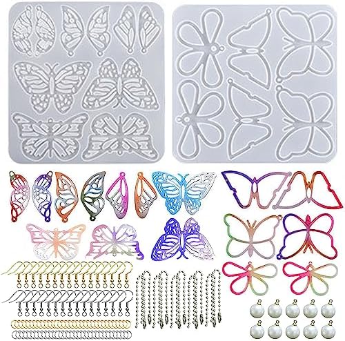 Attuslla Earring Resin Molds Silicone Butterfly Jewelry Making Earring Molds Pendant Casting Resin Epoxy Molds with Jump Rings for DIY Jewelry Making, Pendant, Earrings by Attuslla