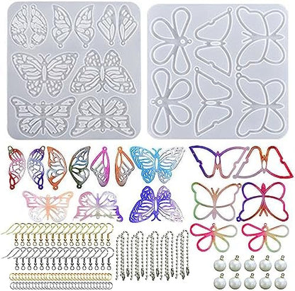 Attuslla Earring Resin Molds Silicone Butterfly Jewelry Making Earring Molds Pendant Casting Resin Epoxy Molds with Jump Rings for DIY Jewelry Making, Pendant, Earrings by Attuslla