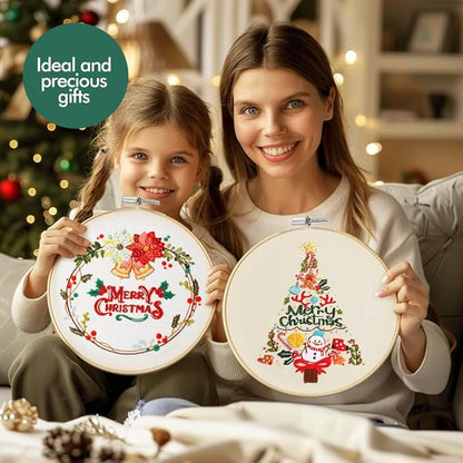 Christmas Embroidery Kits: 3 Pack Cross Stitch Kit for Beginners Adults, DIY Ornaments Craft Kit with All Tools & Instructions, Stamped Hand Embroidery Starter Kit for Holiday Crafts & Xmas Home Decor