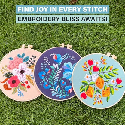 Colorful Flowers Embroidery Kit for Beginners – DIY Hand Embroidery Set with 3 Hoops, Stamped Patterns, Needles, Thread, Scissors – Floral Embroidery Kit for Adults, Teens, Women, Craft Lovers - Image 2