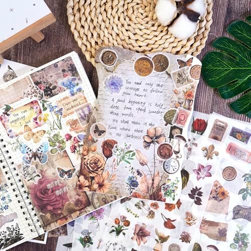347Pcs Journaling Stickers and 20 Sheets Scrapbook Paper, Vintage Scrapbooking Kit, Plant Flower Butterfly Background Ephemera for Junk Journal Supplies, Planners, Bujo, Collage Art - Image 4