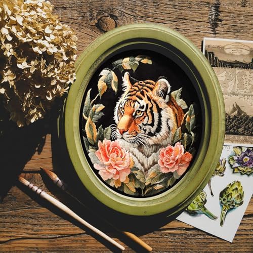 FONNUY Tiger Floral Embroidery Kit, Cross Stitch Kits for Beginners, Handmade Crafts with Printed Patterns for Beginner Adults, Easy to Follow Color Thread Needlework, 8'' Hoop - Image 4