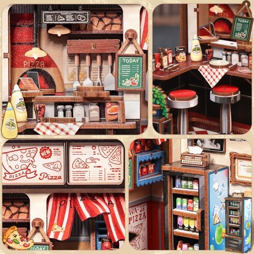 CUTEBEE Book Nook Kit, DIY Miniature Dollhouse Kit, Pizza Shop Booknook - Image 6