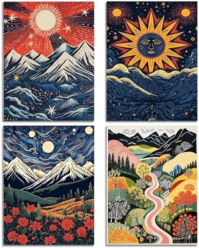DOTSOPS 4 Pack Landscape Abstract Round Diamond Painting Kits for Adults by DOTSOPS