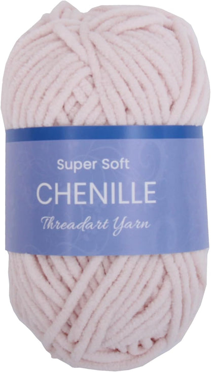 ThreadArt Chenille Yarn for Crocheting, Knitting, Amigurumi, Super Soft Plush Velvet Yarn - 50 Gram 60 yds #5 Fluffy Yarn Skeins - Blush Pink 04