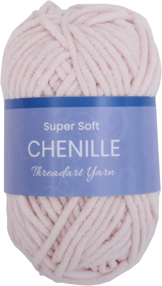 ThreadArt Chenille Yarn for Crocheting, Knitting, Amigurumi, Super Soft Plush Velvet Yarn - 50 Gram 60 yds #5 Fluffy Yarn Skeins - Blush Pink 04