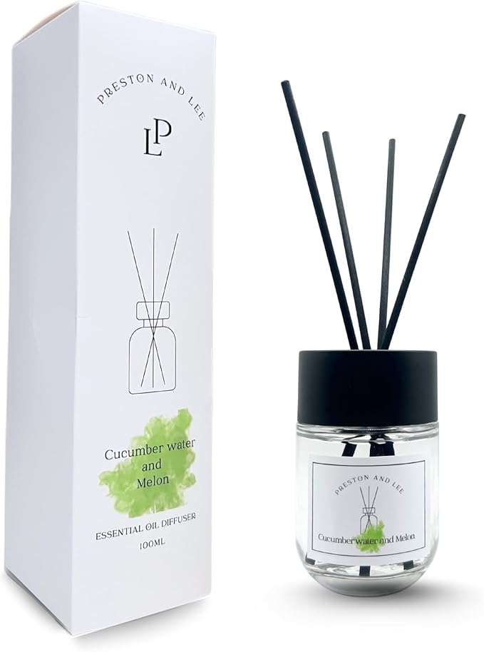 Preston and Lee Reed Diffuser Set | 100 ml (3.4 fl oz) Cucumber Water and Melon Scent | Reed Diffuser Set | Aromatherapy Diffusers | Natural Reed Diffuser Oil for Home and Spa Fragrance