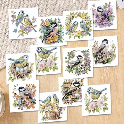 jinglinhh 12pcs Diamond Art Painting Bluebird Flower and Bird Nest Greeting Cards with Envelopes, DIY Card Making Kits for Adults, Diamond Art Postcards Christmas Cards Craft Gifts - Image 4
