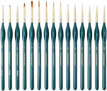Transon 15-Piece Fine Detail Miniature Painting Brush Set for Acrylics, Watercolors, Crafts, Rocks & Face Painting