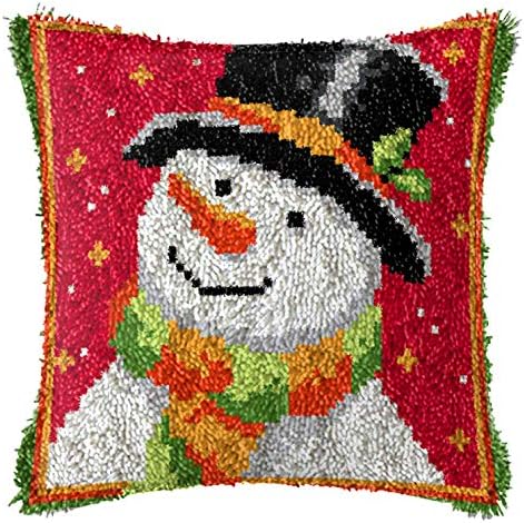 Howie's Latch Hook Kit, DIY Christmas Pillow Crochet Yarn Kits for Adults, Color Preprinted Pattern Embroidery Sofa Cushion Cover (Christmas-Snowman, 16.93 x 16.93 inch) by HowiesNeedlepoint