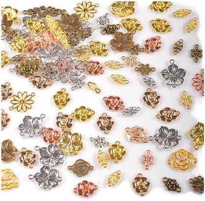 stino 100g Metal Pendant Charms for Jewelry Making, Bulk Silver & Gold Plated Charms for Braclet Necklace Crafts, Animal Plant Flower Pet and so on by stino
