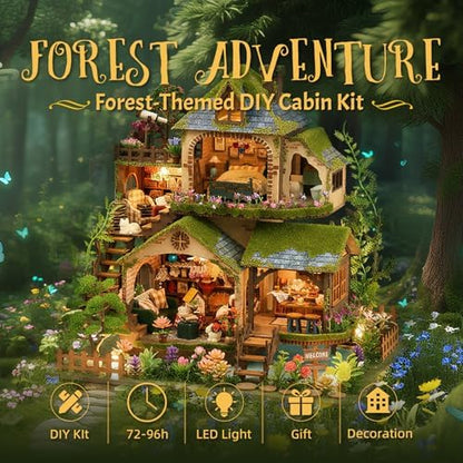 DIY Miniature House Kit with LED Lights, Forest Adventure Wooden Mini House Building Kit for Adults & Teens, Creative Crafts for Women, Friends & Hobbyists - Image 2