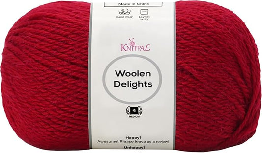 Woolen Delights Soft Wool Yarn for Crocheting, 3-Pack (522Yds / 300G), Free Patterns - #4 Medium Aran/Heavy Worsted Weight Wool Yarn for Knitting - Burnt Red
