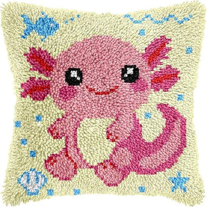 veirousa Latch Hook Kits for Adults, DIY Axolotl Pillow & Rug Craft Kit for Beginners, Marine Handmade Yarn Art, Relaxing Home Sofa Decor Gift 17x17 Inch by VEIROUSA