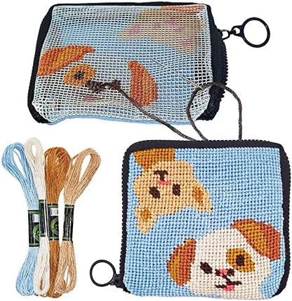 Needlepoint Kit for Kids Ages 6-12 - Cat & Dog Wallet Cross Stitch Craft by Craftiloo
