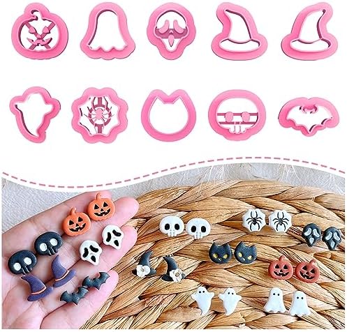 KEOKER Halloween Polymer Clay Cutters - 10 Shapes for Jewelry, Earrings, Pumpkin - Studs Included by Keoker